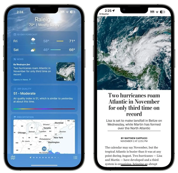 凌河苹果14维修分享iPhone 14手机如何看天气时顺带看新闻 